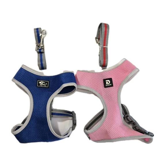 Soft Mesh Adjustable Dog Harness & Leash Set – Medium, Breathable, Pink & Blue - Picture 1 of 10